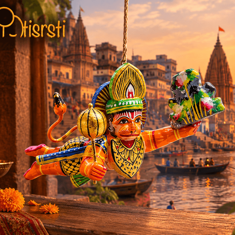 Varanasi-Lacquercraft-hanumanji-craftsmanship-gitagged-spiritualcarhanging